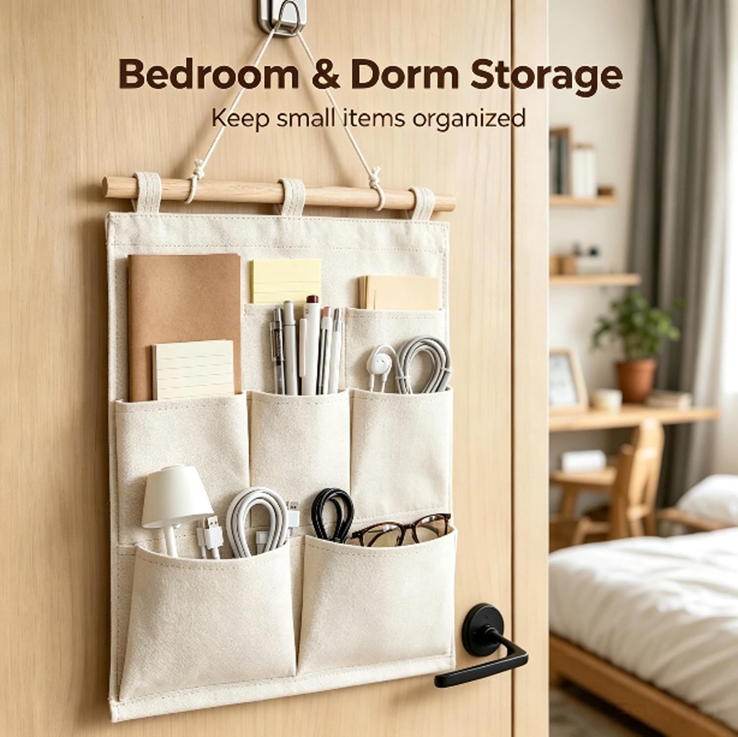 KINGREE Aufbewahrungstaschen für Zeitschriften, Wandtür, Schrank, Hängeaufbewahrung, Organizer (5 Taschen-Natur)
