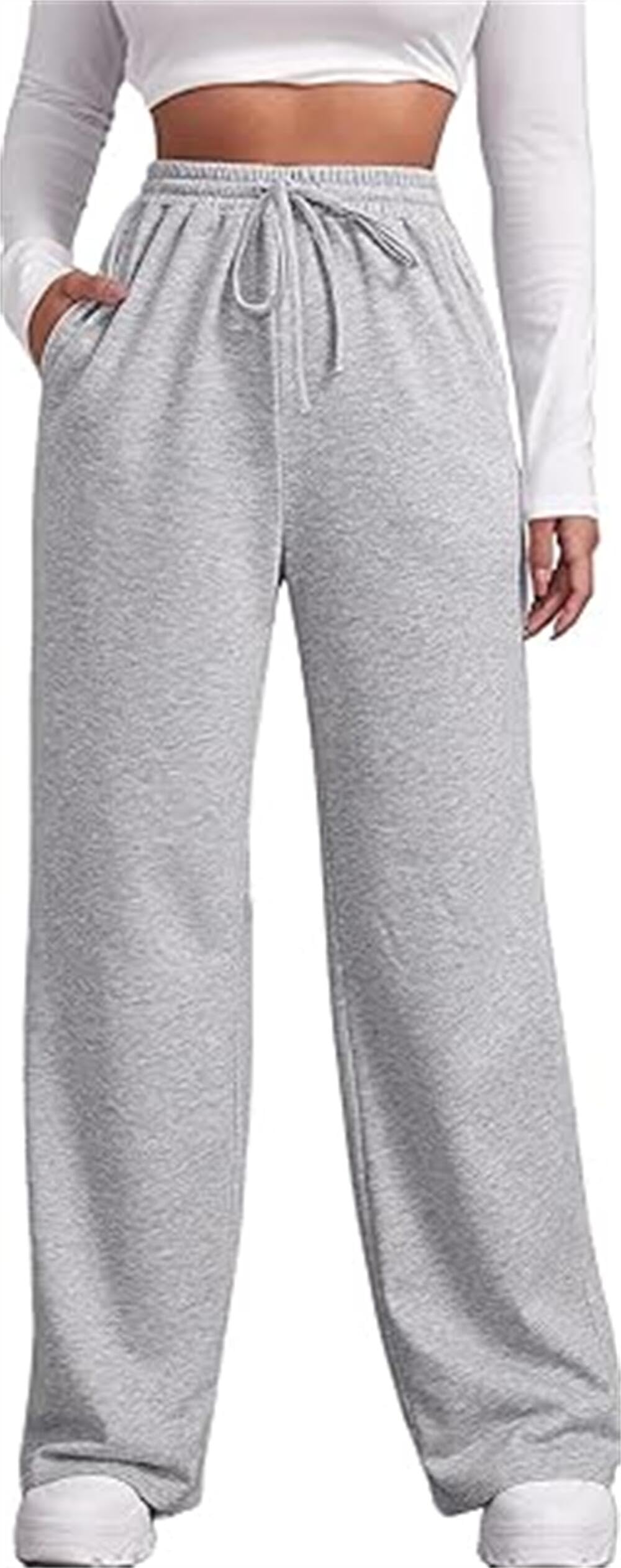 FACDIBY Women's Wide Leg Sweatpants, High Waist Elastic Wide Leg Pants with Drawstring Pockets, M-L