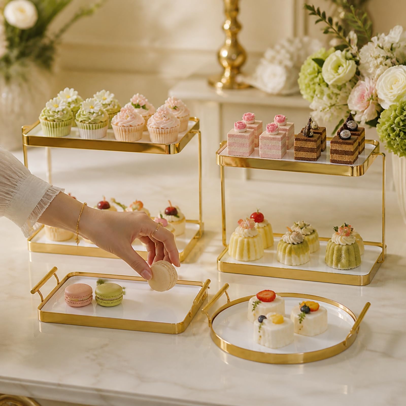 LOVIVER 5 è Présentoirs à sser en Céramique e Géométrique Support à sser Plateau Rond Élégant Présentoir à Pâtisseries pr