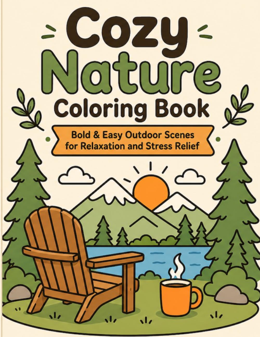 Cozy Nature Coloring Book: Bold & Easy Designs for Relaxation and Stress Relief