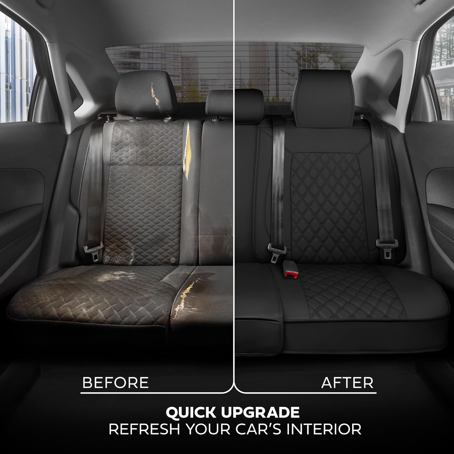 Premium Napa Leather Rear Seat Cover – Semi Universal Fit for Most Cars, Truck & SUV – Beige Back Seat Protector – Anti-Slip, Durable Bench Cover – Easy Install, Luxury Car Interior Upgrade