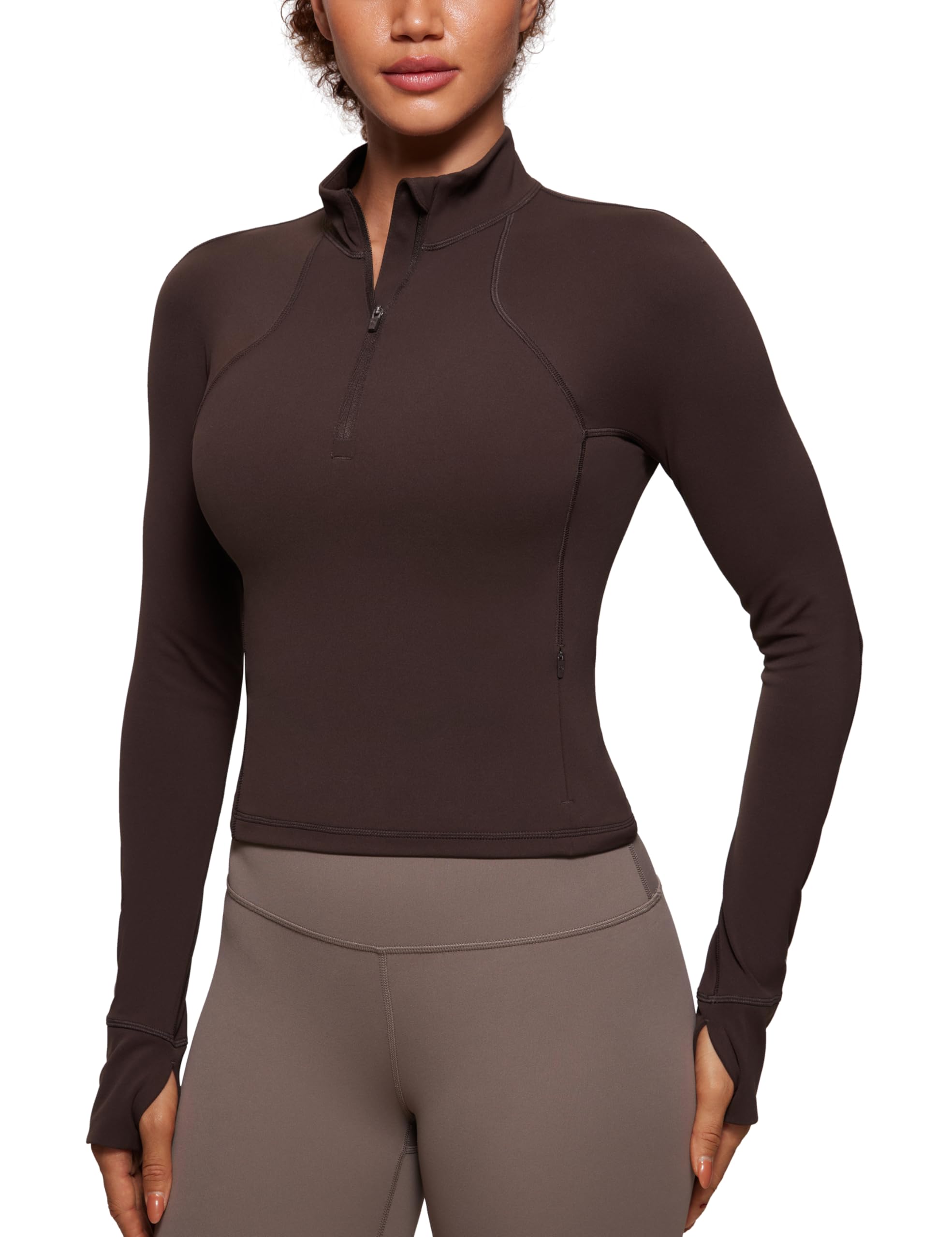 Butterluxe Women's 1/2 Zip Long Sleeve Sports Pullover Crop Tops Fitness Gym Running Sweatshirt with Thumb Hole-image-32