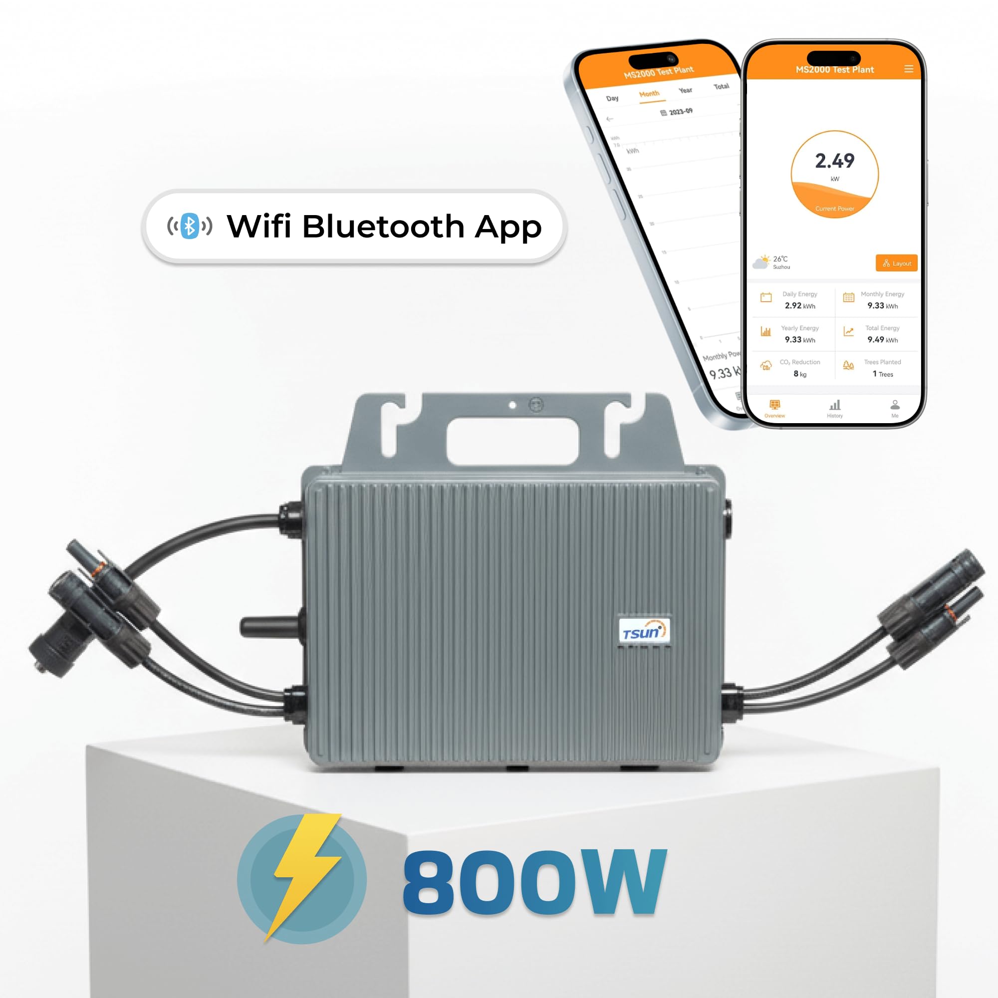 TSUN Mikro-Wechselrichter 800 W TSOL-MS800 für Balkonkraftwerk, IP67 wetterfest, Plug-&-Play Installation, 2 MPPT, Bluetooth & WiFi, Micro Inverter