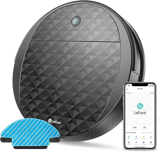 Lefant Robot odkurzający, 3200Pa, silne ssanie, 150 min autonomii, mini projekt, podłączony przez Wi-FI Alexa/Google Assistant, czujnik kolizji 6D, do dywanów z wysokim runem, twardych podłóg, M213S