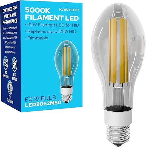 KastLite Bombilla LED Edison estilo filamento vintage Retrofit  Diseño eficiente de luz LED-8062M50  Regulable 32W 5500LM 5000K Luz diurna 175W HID