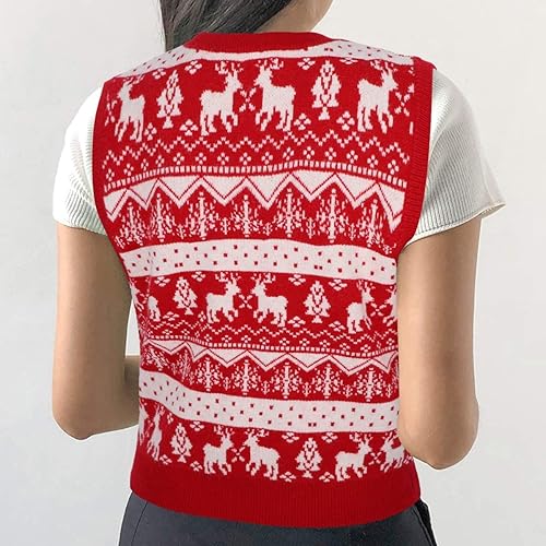 Miniatura 4 de JULYCLO Chalecos de Navidad para mujer, suéter feo de Navidad, de punto con reno, informal, sin mangas, sin mangas