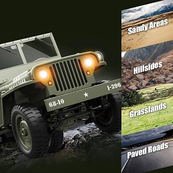 RC Crawlers, 1:10 Scale New Upgrades D888 Willys Military Jeep, 2.4Ghz 4WD Off Road Rock Crawler Vehicle with Lights All Terrain Electric RC Jeep Toy for Adult Teens