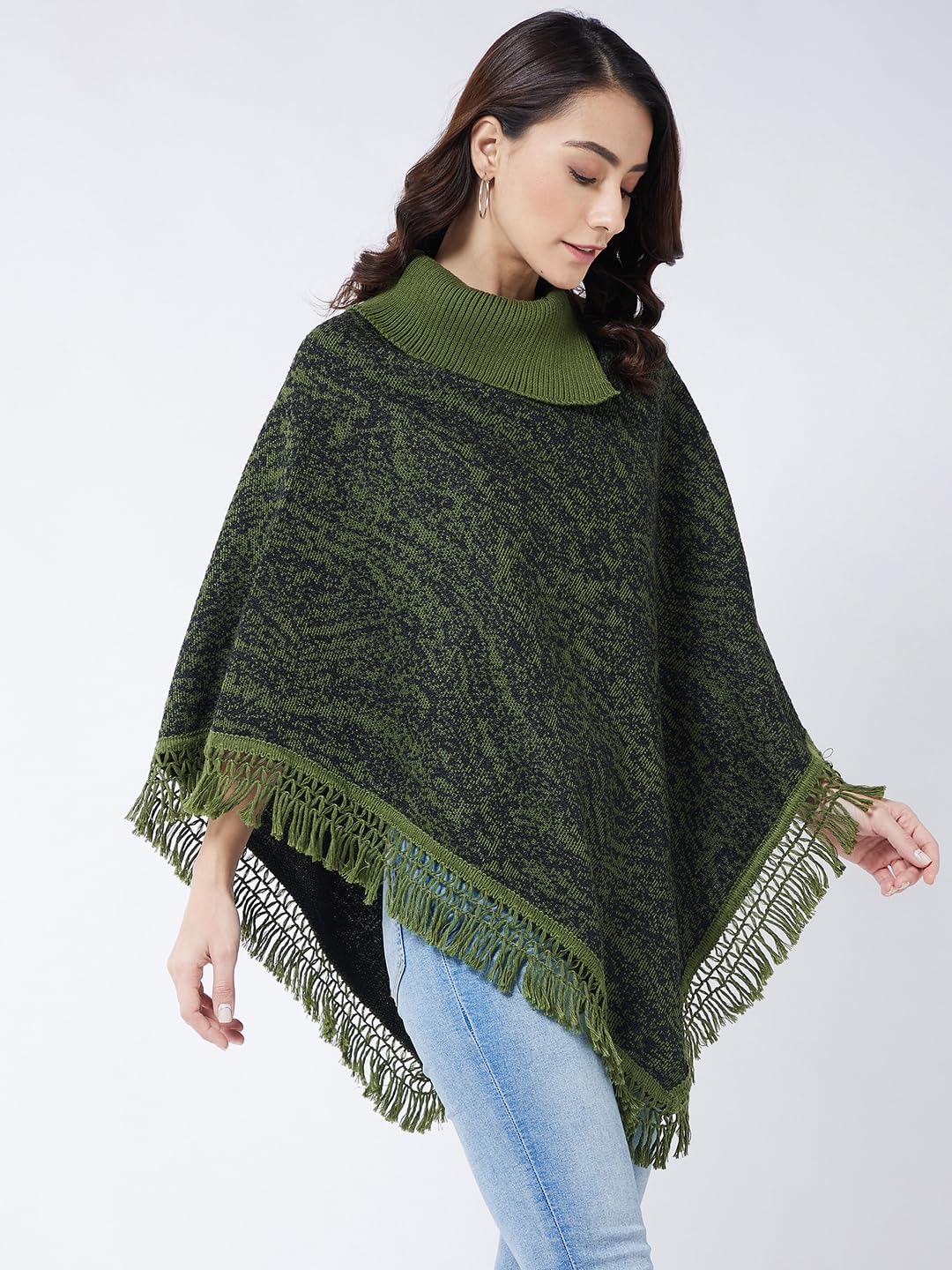 Pivl Wool Blend Poncho Sweater for Women for Winter-Olive - Image 5 thumbnail