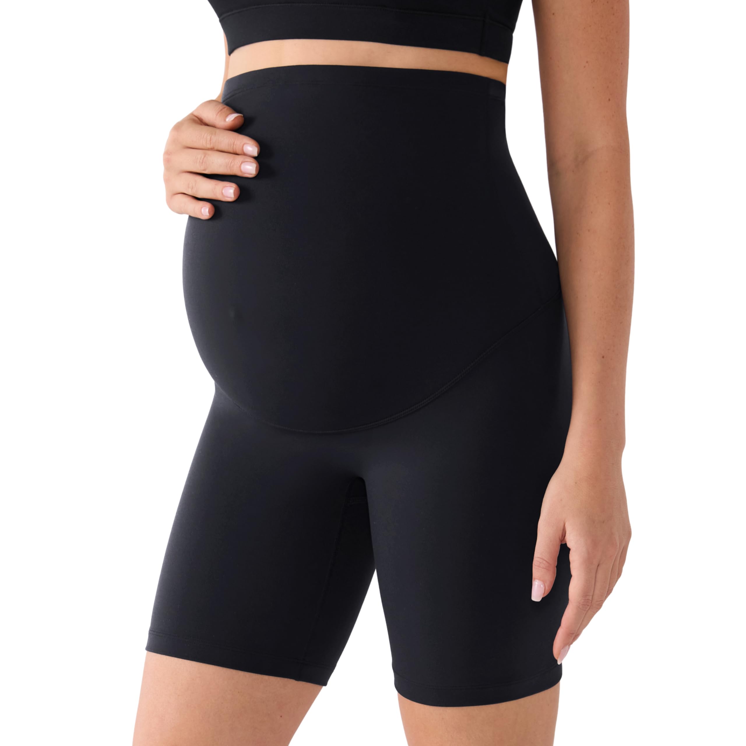 MOMANDA Femme Short de Maternité Élastique Taille Haute sur Le Ventre Legging Court Biker Yoga Sport-15cm