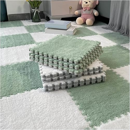 Tapete de espuma de felpa entrelazado de 12 x 12 pulgadas, tapete de espuma de 0.236 in de grosor, alfombra de sala de estar, dormitorio, alfombra