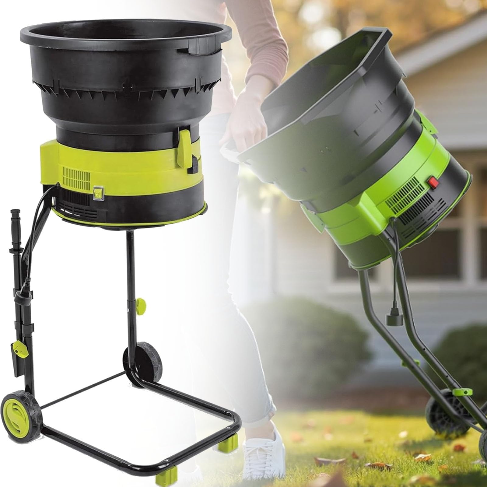 Trituradora de hojas eléctrica de 2500 W con ruedas, herramienta de limpieza de jardín, 8000 RPM, máquina de compostaje for hojas, césped y recortes de jardín.(10mxpowercord)