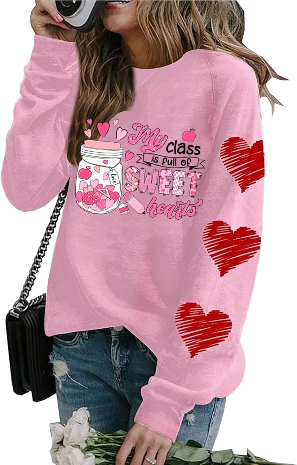 Valentines Shirts for Women: Heart Love Valentines Graphic Long Sleeve Shirts Funny Valentine's Day Tee Tops - Image 3