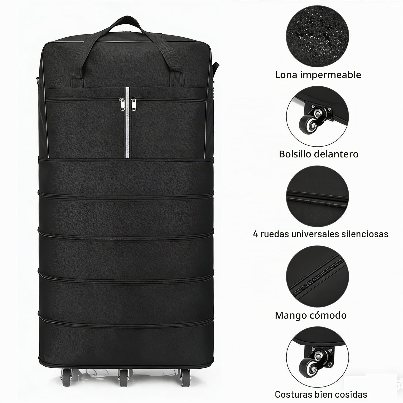 Bolsa de viaje plegable con ruedas, 110 cm, bolsas de viaje plegables grandes, bolsa de equipaje de mano plegable con correa para el hombro, bolsa de viaje con ruedas y asa, extensible, impermeable