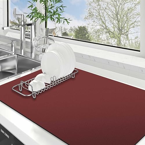 Miniatura 28 de WISELIFE Tapete de secado de platos súper absorbente, tapete de secado de platos grande para encimera de cocina, tapete de secado de platos fácil