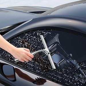 Shower Squeegee Set, Include Shower Door Hook, Adhesive Hook and Spare Silicone Blade, Window Squeegee for Shower Glass Door, Bathroom, Mirror, Window Car Glass 14Inches Silver