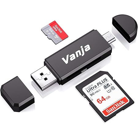 Vanja Micro USB OTG Adapter and USB 2.0 Portable Memory Card Reader for SDXC, SDHC, SD, MMC, RS-MMC, Micro SDXC, Micro SD, Micro SDHC Card and UHS-I Card