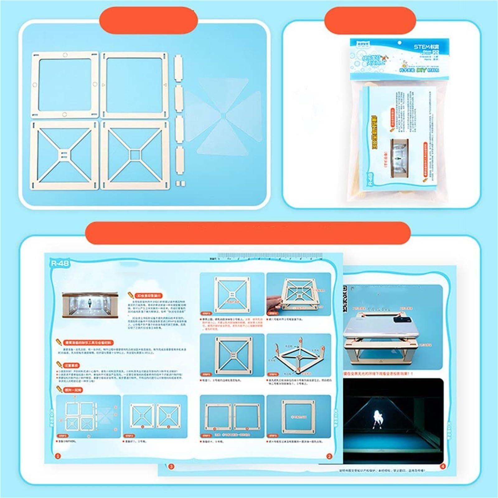 Proiettore Olografico 3D A Piramide for Smartphone, Ologramma 3D, Supporto for Display, Proiettore, Qualsiasi Display for Smartphone, Si Collega al Telefono, Proiettore Olografico