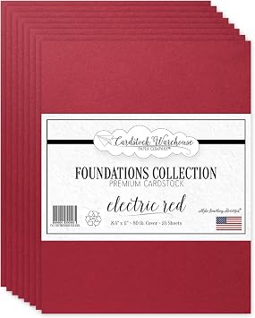 Cardstock Warehouse Foundations Electric Red - 8.5 x 11 - 80 Lb. / 215 Gsm 100% Recycled Premium Cardstock Paper - 25 Sheets