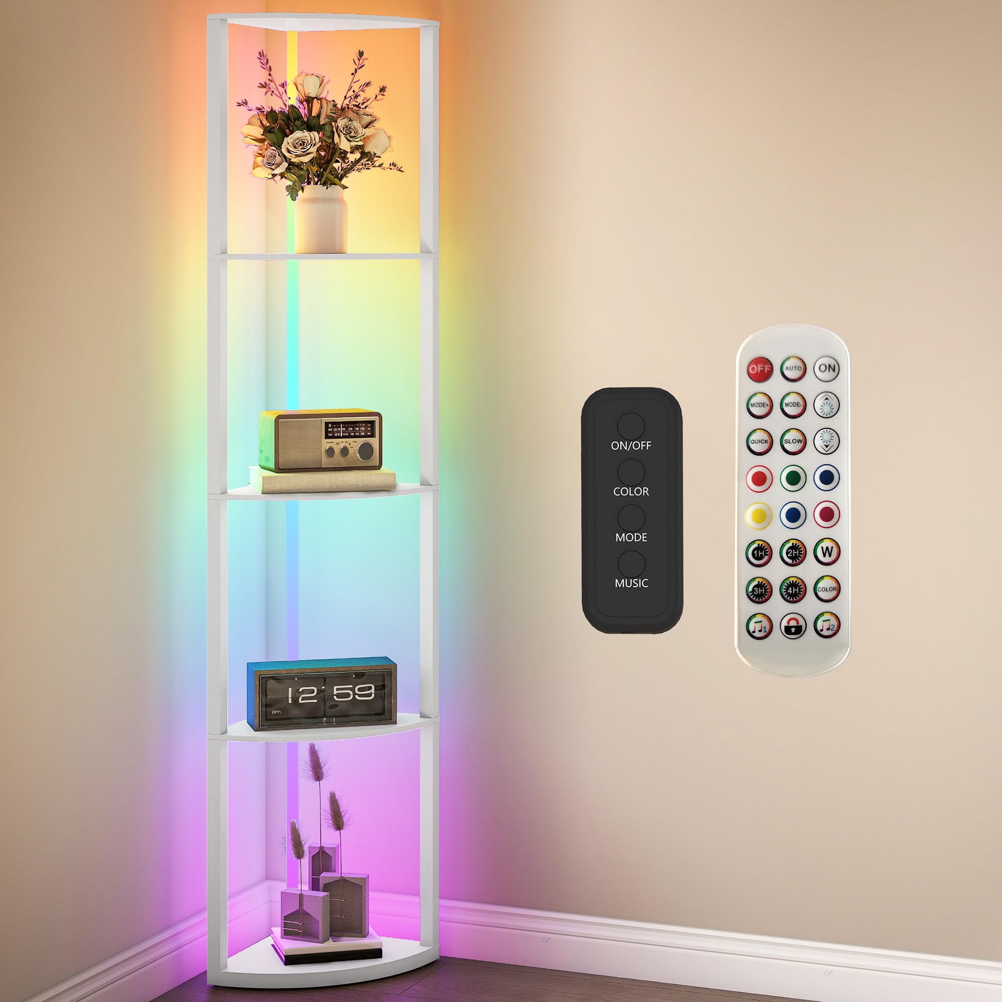 Homcom Unisex White Rgb Led Floor Lamp With Shelves And Remote Control For Living Room In