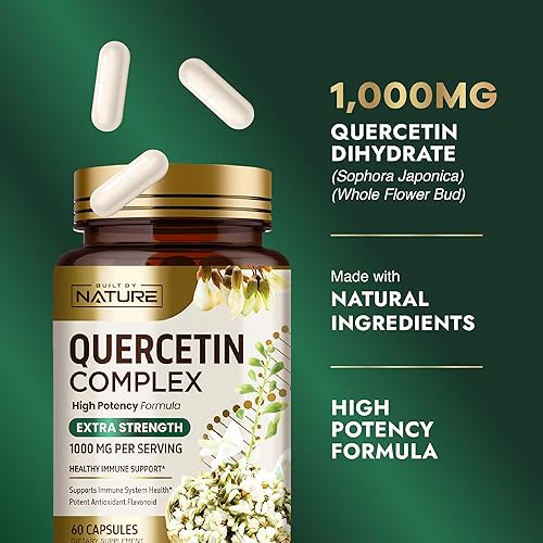 Miniatura 3 de Built by Nature Quercetina 1000 mg - Vitamonoide antioxidante dihidrato de quercetina de alta potencia - Soporte inmunológico, respiratorio y