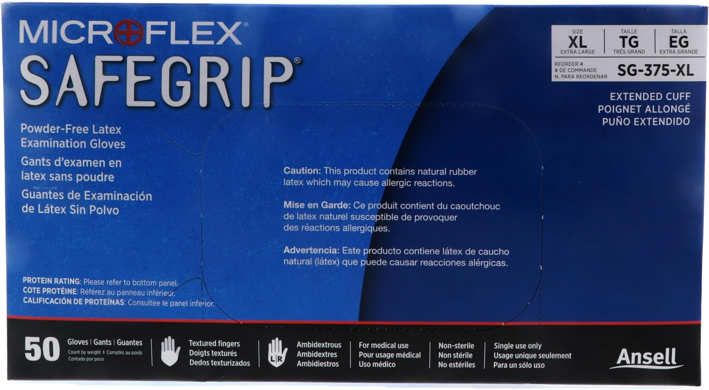 Microflex Safegrip SG-375 Latex Gloves - Disposable, Extended Cuff, Blue Size XLarge (Case of 500)