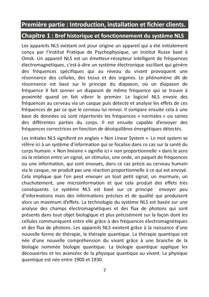 Manuel professionnel pour logiciels NLS de Biorésonance