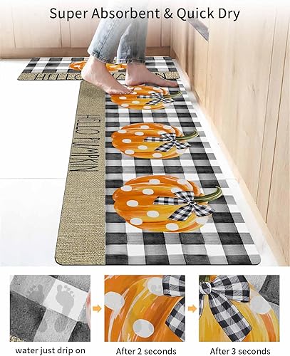 Miniatura 4 de Tapete de baño con diseño de calabaza a cuadros para bañera, antideslizante, de secado rápido y absorbente, de tierra de diatomeas, para fregadero