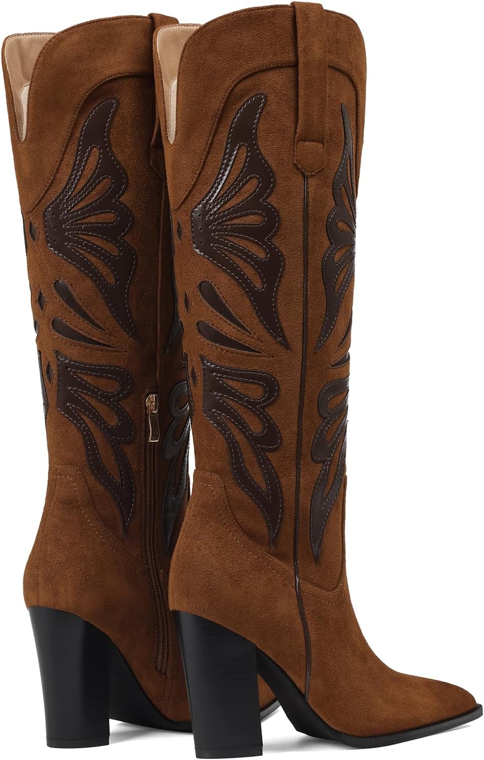 VOMIRA Cowboy Boots for Women Pointed Toe Chunky High Heels Butterfly Cowgirl Boots Wide Calf Knee High Boots Bridal Wedding Western Boots - Image 7