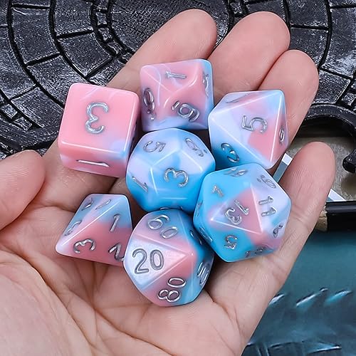 Miniatura 75 de CiaraQ DND - Juego de dados poliédricos para juegos de rol de Dungeons and Dragons RPG MTG, con 1 bolsa de dados (rosa + amarillo) Rosa +