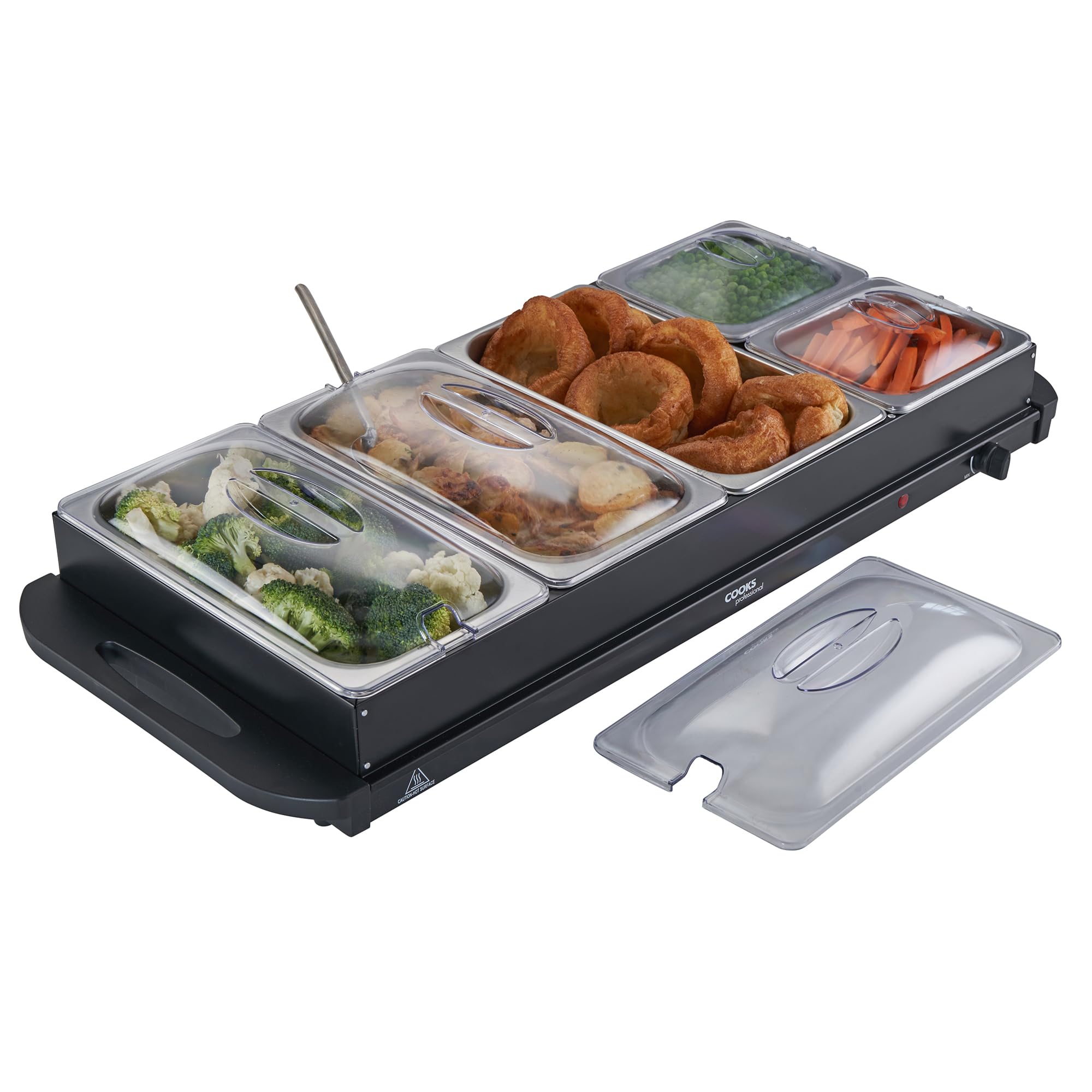 5-Section Buffet Warmer 9.6 Litre Capacity with Hotplate Function & Adjustable Temperature Control Dial | 450W X-Large Portable Electric Food Serving Tray | Black