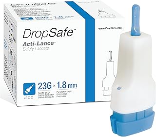 Acti-Lance Safety Lancet, Universal, 23 Gauge, 1.8mm, Top Button Activated for Blood Glucose Testing, Sterile, Single-Use, 100ct Box