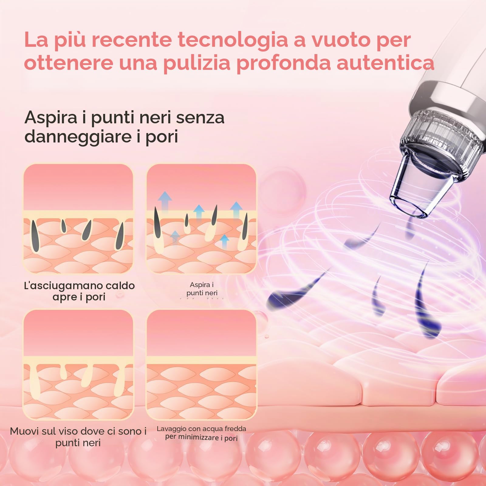 FREESHOW - Aspiratore per punti neri, pulizia dei pori del viso elettrica, estrattore di comedoni e punti bianchi - 5 livelli di aspirazione, 5 sonde, kit ricaricabile USB per donne e uomini