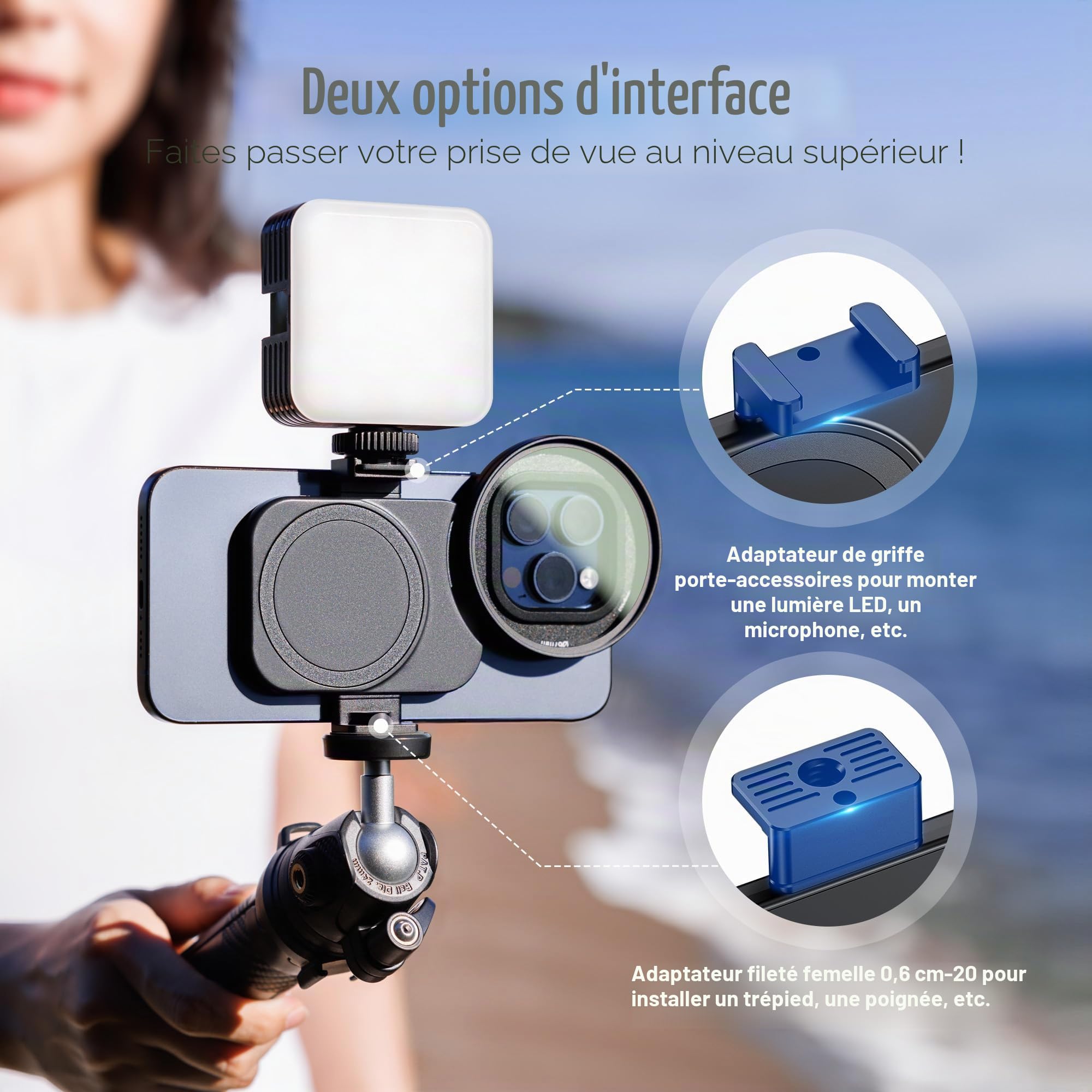 JJC Adaptateur de filtre magnétique pour téléphone avec filtre CPL 67 mm pour iPhone 14 15 16, 14 15 16 Pro, 14 15 16 Plus, 14 15 16 Pro Max, trépied et support de montage vidéo
