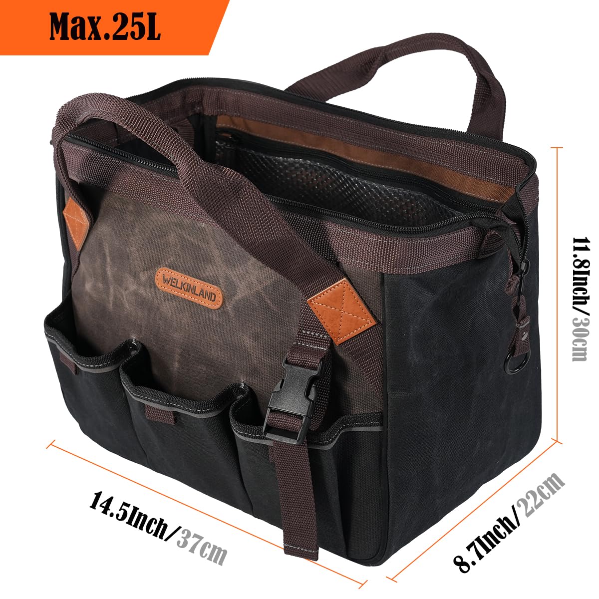 WELKINLAND Bolsa de herramientas de electricista de 18 bolsillos, bolsas de herramientas de fontanero resistentes de 14 pulgadas, bolsas de herramientas de lona encerada, bolsas de herramientas de