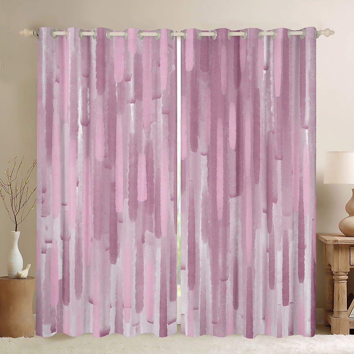 jejeloiu Kids Pink Curtains for Bedroom Living Room Strip Lines Darkening Drapes (2 Panels, 42 x 63 Inch) for Boys Girls Teens Decor Modern Art Blackout Curtains Abstract Window Treatments
