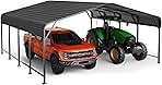 20x20 FT Metal Carport, Enhanced Base and Steel Roof for All-Weather Use, Outdoor Heavy Duty Garage Galvanized Car Shelter for Bass Boats, Full-Sized Pickup Trucks, and Tractors