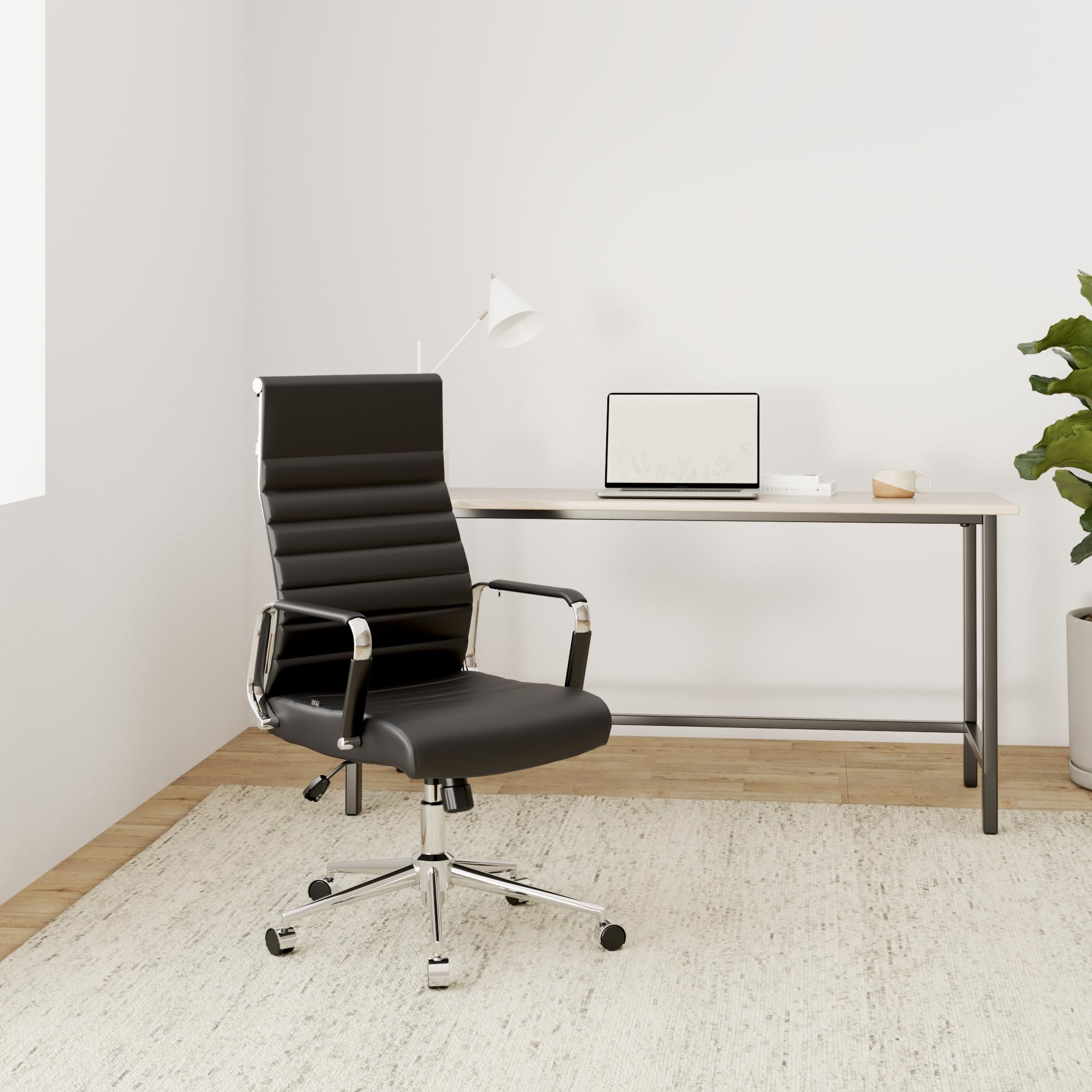CLP Silla de Oficina ergonómica Kolumbus de Cuero auténtico, Silla de Escritorio Regulable en Altura, Capacidad de Carga hasta 150 kg Color:Negro