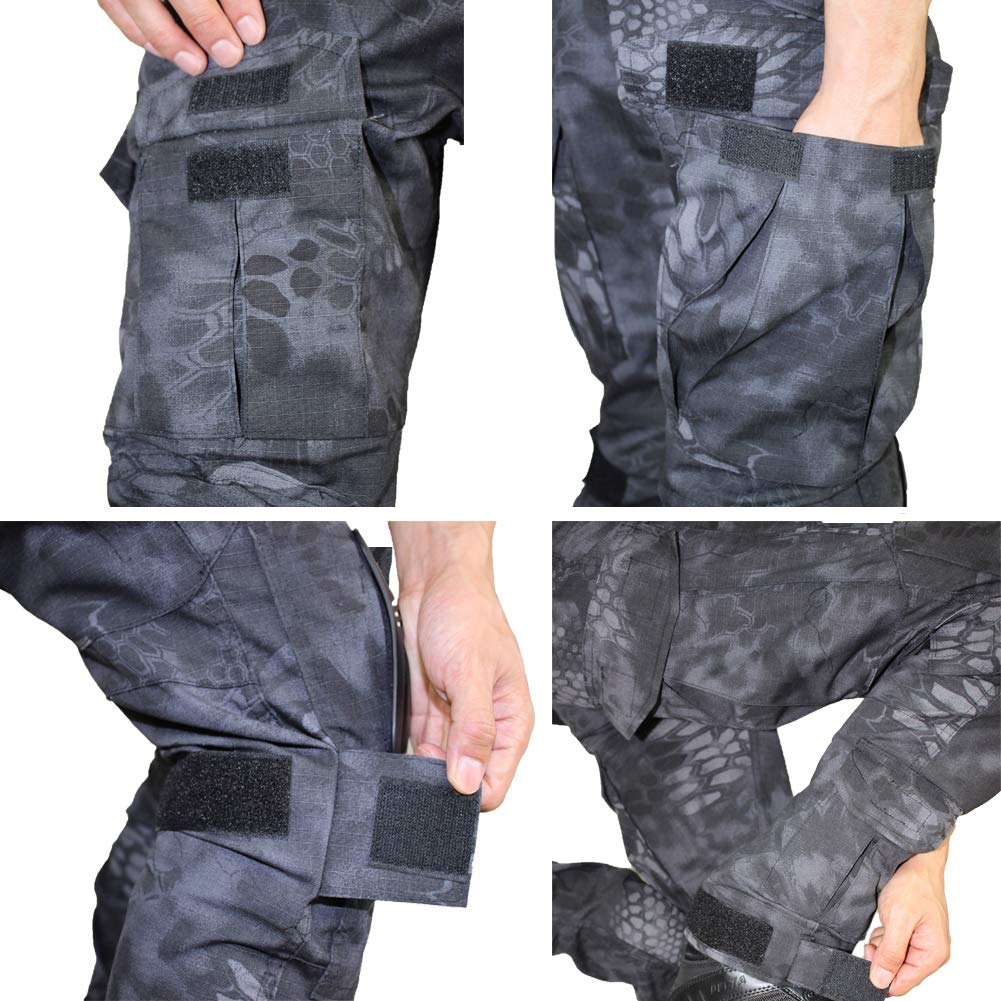 Pantalones tácticos multicámara para Hombres Multi-Bolsillos Camuflaje Militar Pantalones de Caza de Combate Airsoft al Aire Libre con Rodilleras