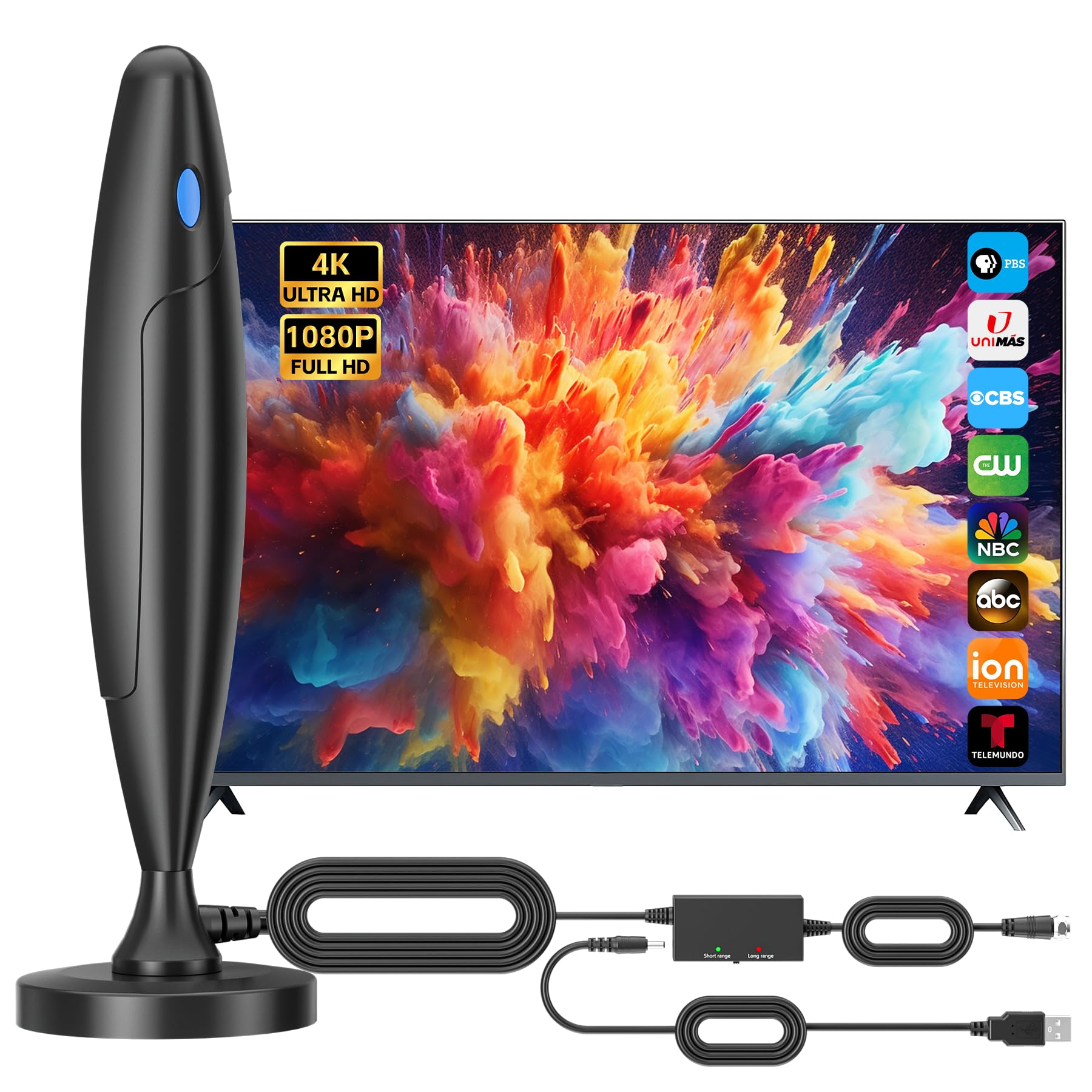 TV Antenna for Smart TV Indoor, Digital Antenna for Local Channels, Support 4k 1080p with Strong Magnetic Base, Long Range Reception with Amplifier