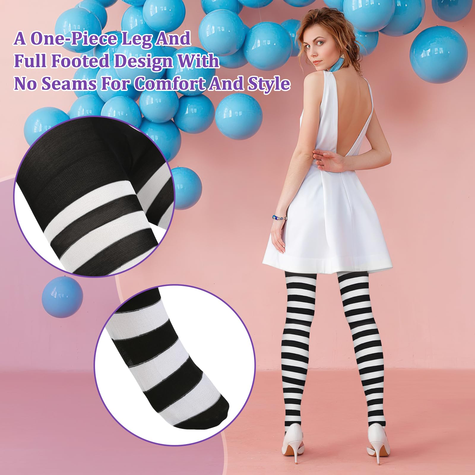 FAMCUCHE 2 works Striped Tights, Black and Purple, Black and White Striped Tights - Image 4