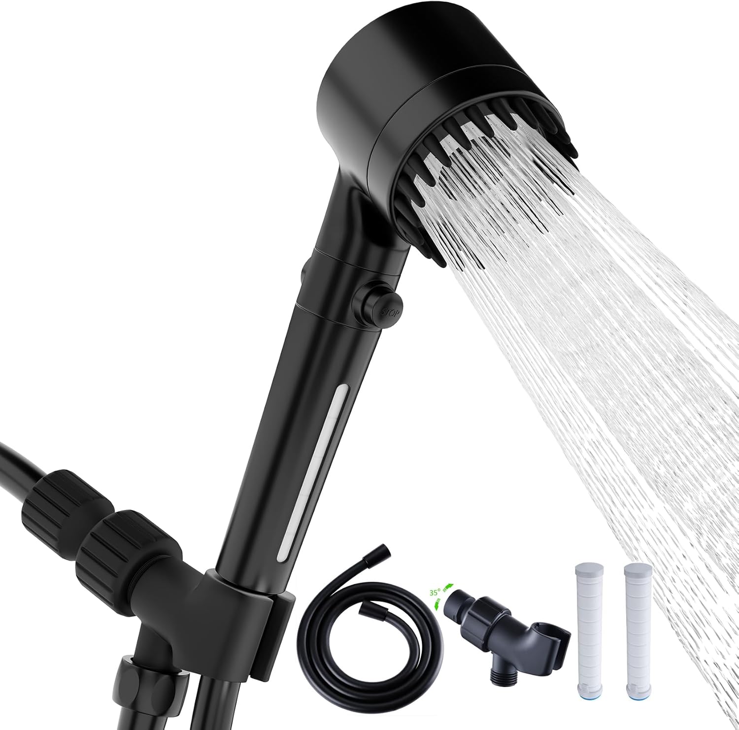 Shower Head with Handheld, Shower Heads High Pressure, High Flow Even with Low Water Pressure-Hand Held Showerhead Set,3 Modes Filtered Showerhead with 59?Replacement Hose/Bracket/Cotton Filters solid black