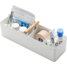 YAMAZAKI Home Slim Storage Box with Wood Handle, Magnetic Dividers, White