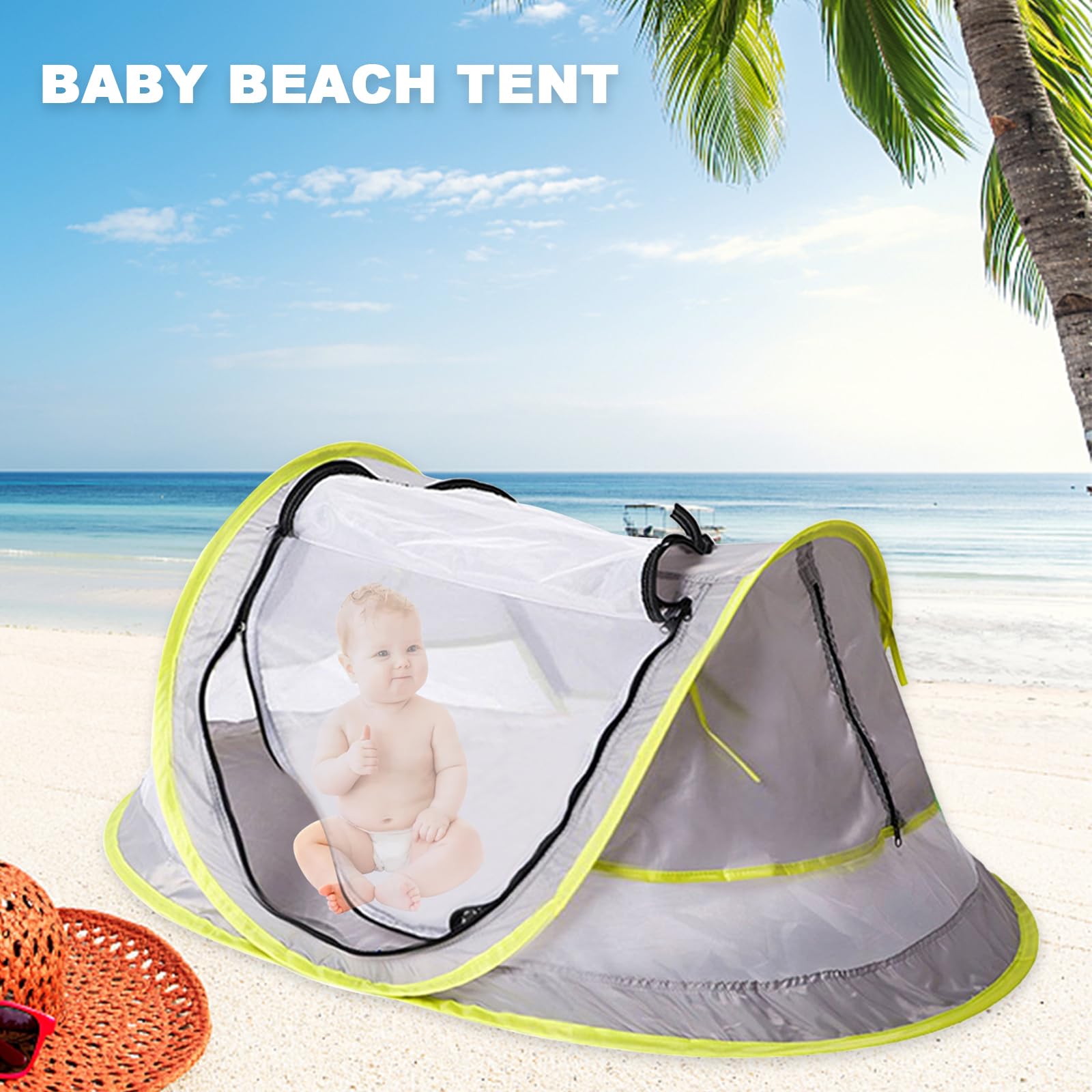 Tenda da spiaggia per bambini, portatile, ultraleggera, da spiaggia pop-up, per esterni, protezione solare UV50+, per neonati, per campeggio, escursioni, barbecue