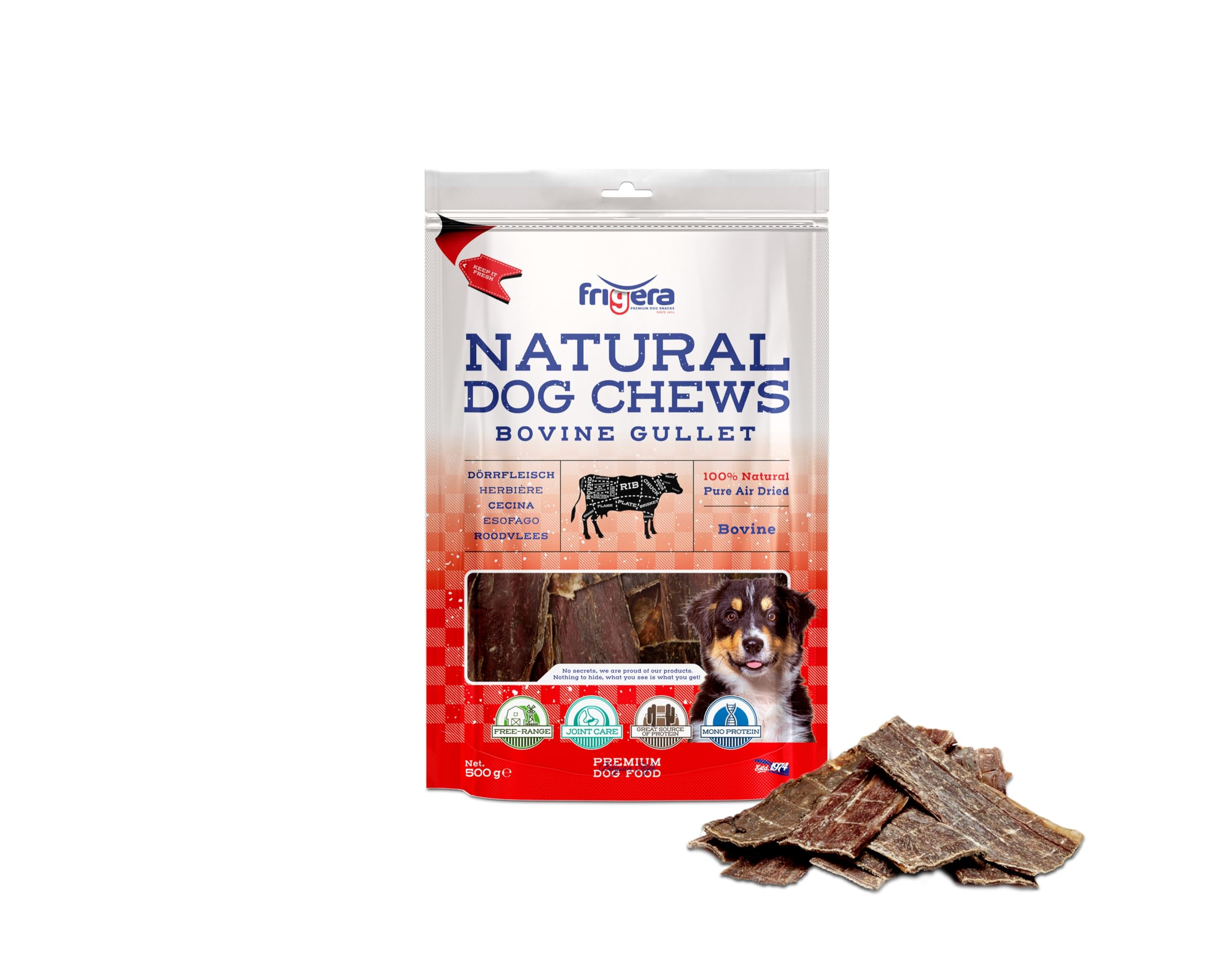 Frigera Bovine gullet 500g – Natural dog snacks, Protein-rich, Gluten- and Grainfree, No additives