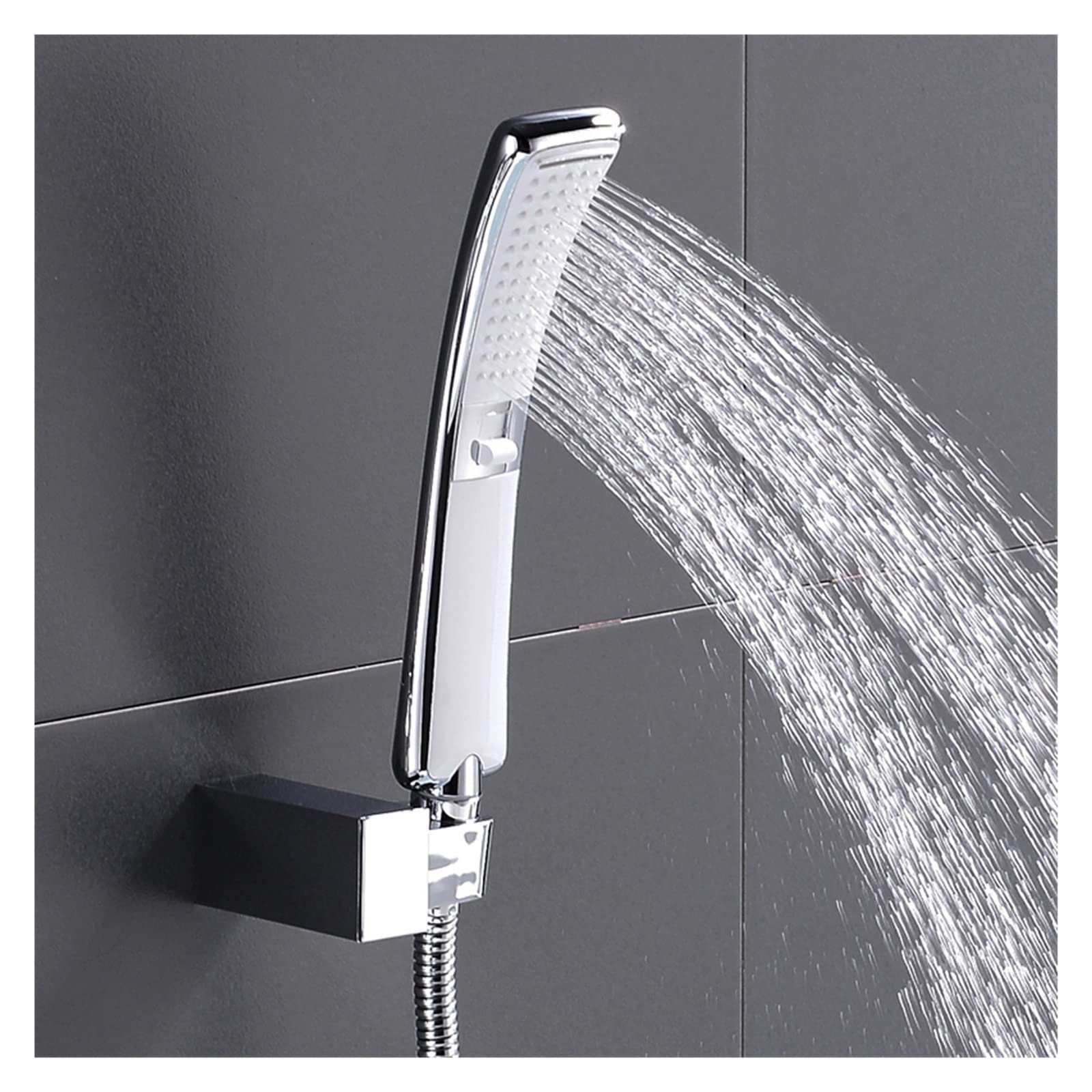 Pommeau de douche cascade chromé haute finition avec support mural et tuyau