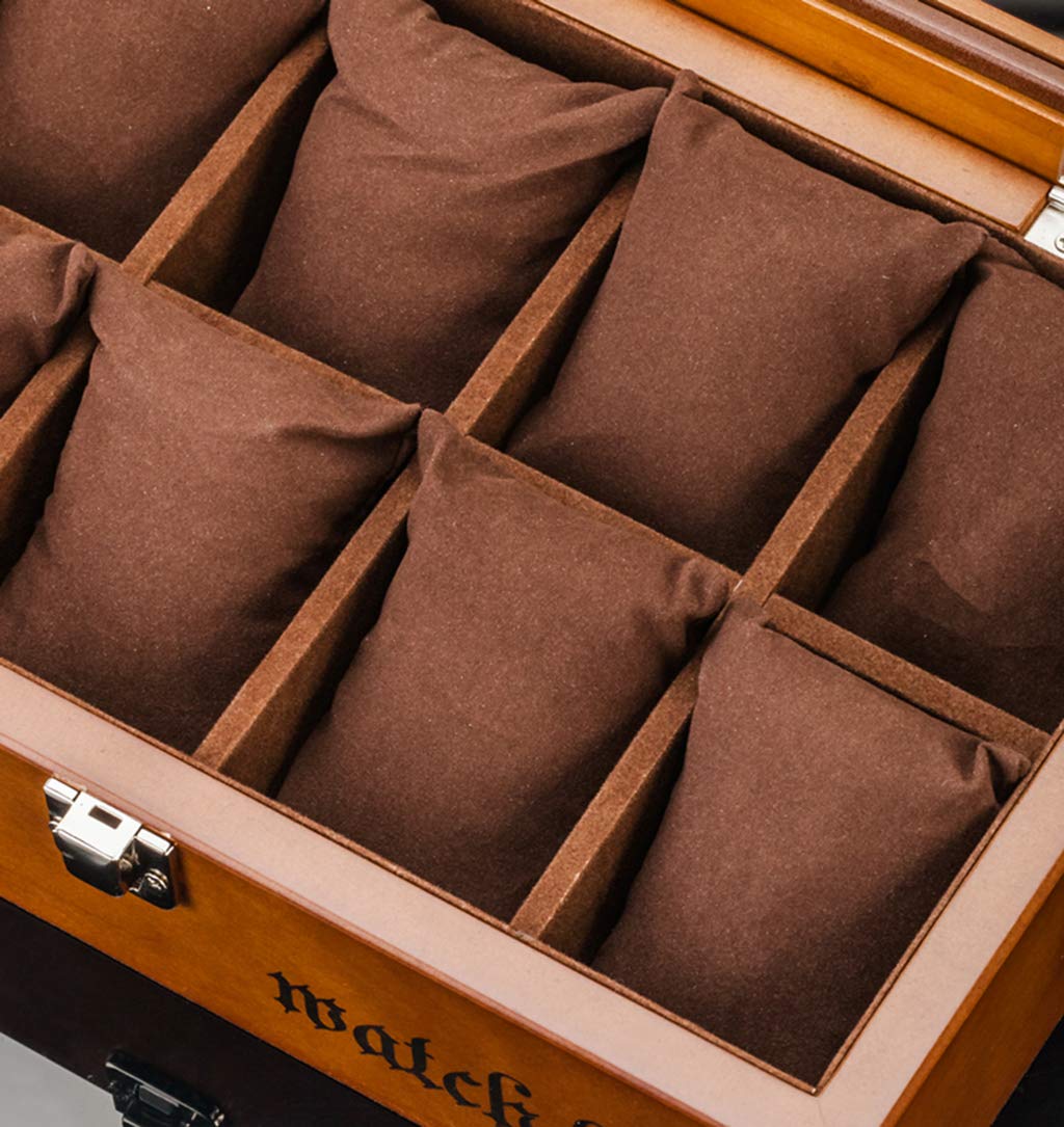 Caja de reloj de 8 rejillas con parte superior de cristal, caja de almacenamiento para exhibición de joyas, organizadores, bandejas para pulseras, cajas con cierre de Metal, 8 almohadas extraíbles
