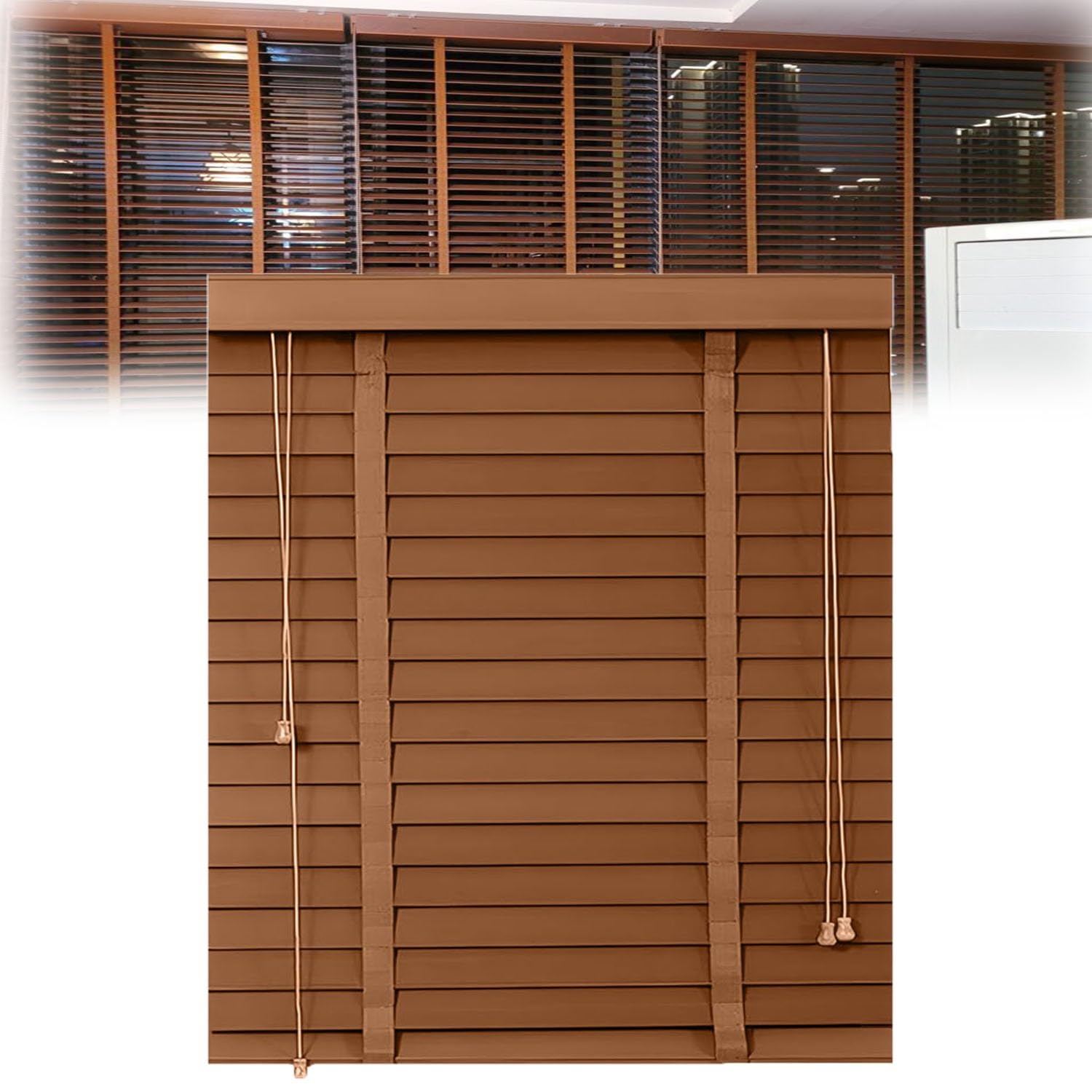 Premium Horizontale Holzjalousien, 50 mm Lamellen, Verdunkelung & Raumverdunkelung, Privatsphäre für Schlafzimmer, Küche, Büro, individuelle Breiten: 45 x 150 cm (75 x 213 cm)