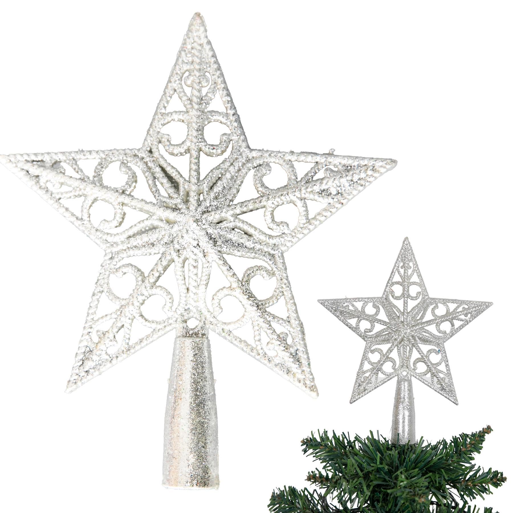 14.5cm Silver Glitter Star Christmas Tree Topper Shatterproof for Christmas Tree Decorations Xmas Treetop Tree Crown Holiday Ornament