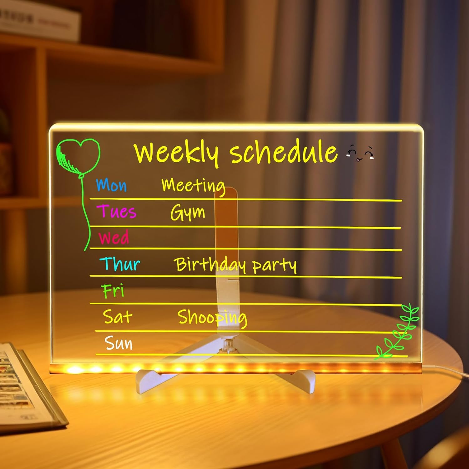 DEPHIE Led Note Board with Colors, 30x20cm Acrylic Led Light Up Message Board, Acrylic Dry Erase Memo Arts Doodle Desktop Note Illuminated Wordpad Writing Board for Home Shop Christmas etc - Image 3