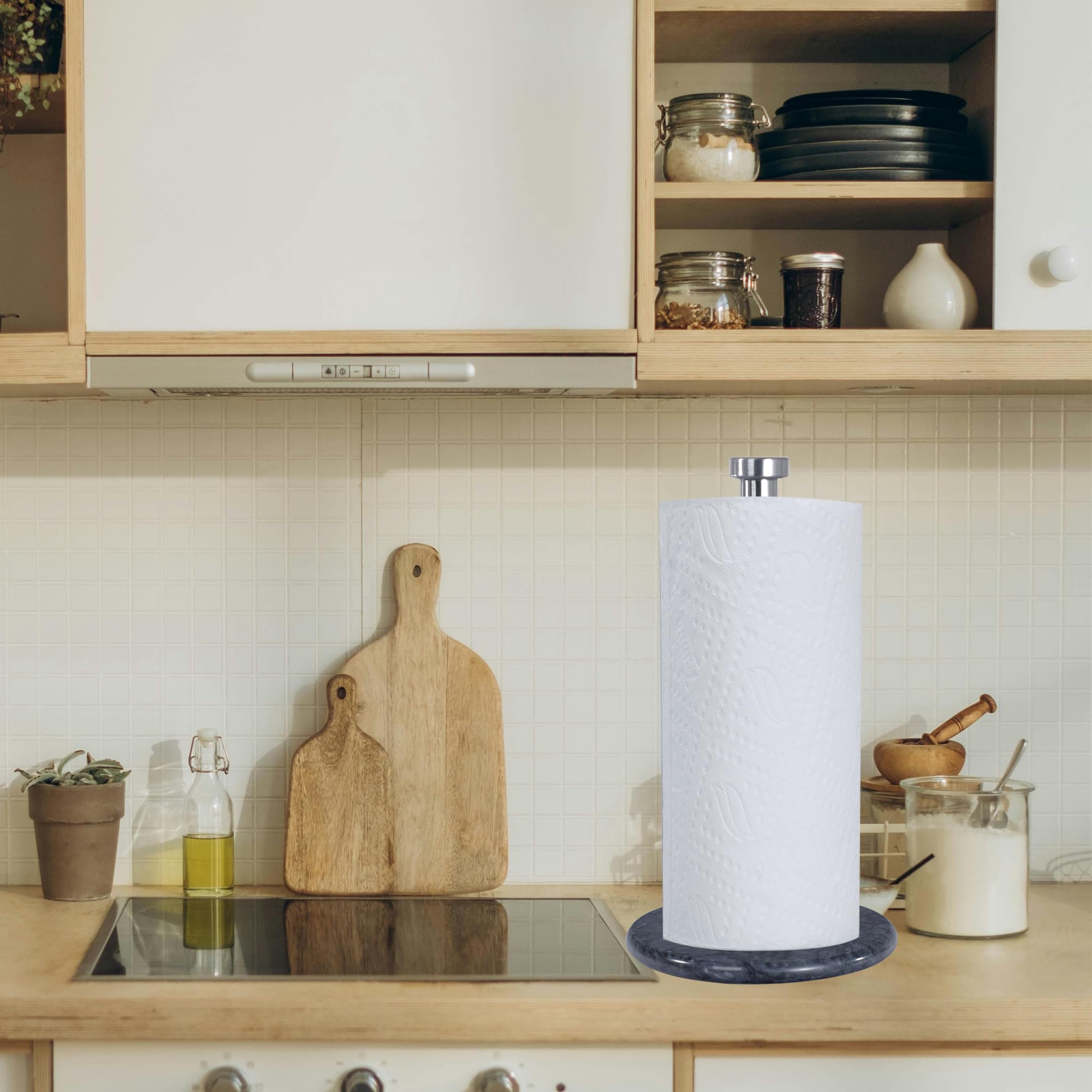 Soporte para toallas de papel con base de mármol, dispensador vertical de rollo de papel de 13 x 7 pulgadas con base antideslizante pesada para un fácil desgarro con una sola mano, para encimeras,